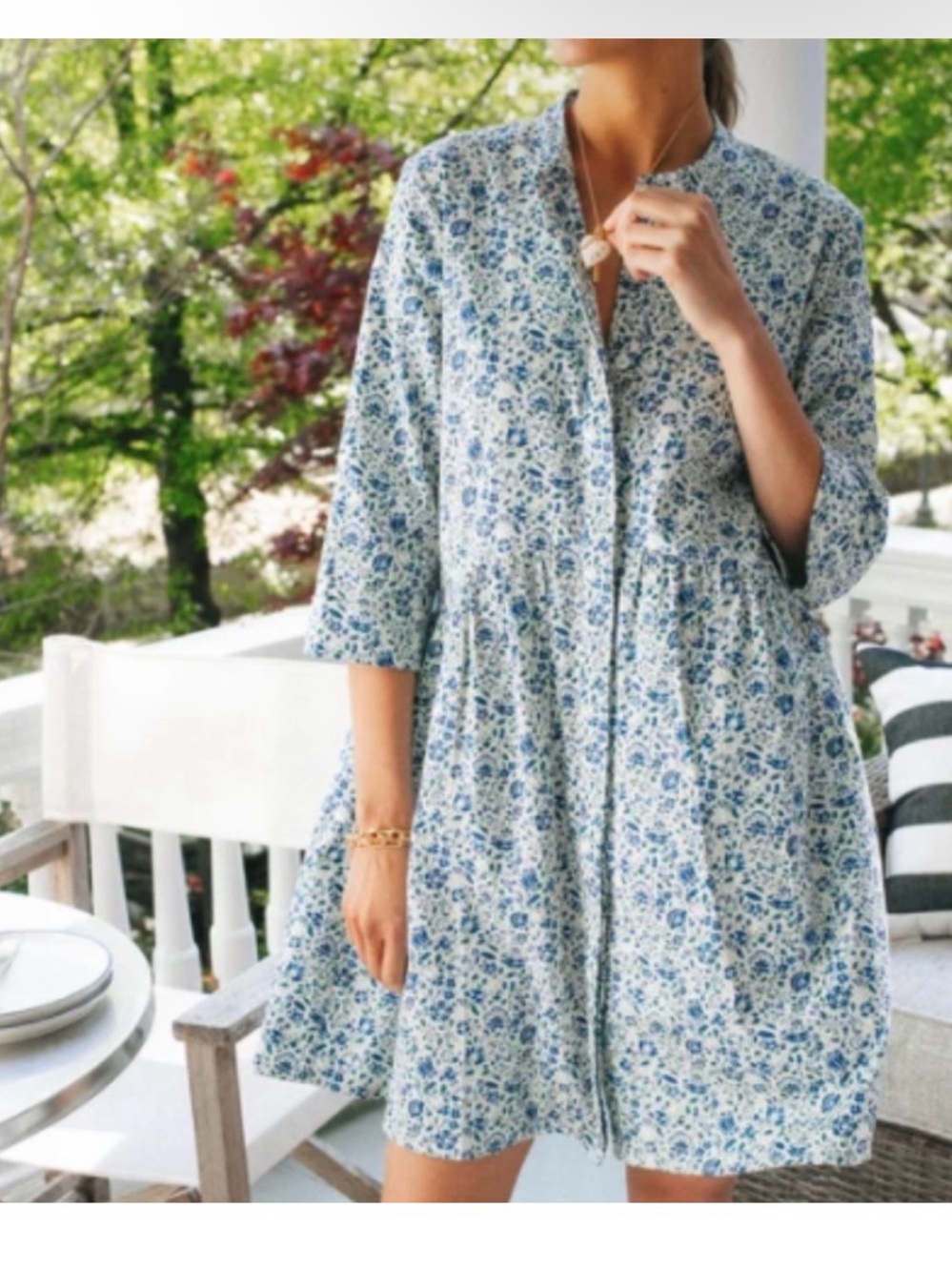 Tuckernuck Blue Floral Ditsy Button-Front Babydoll Dress XS